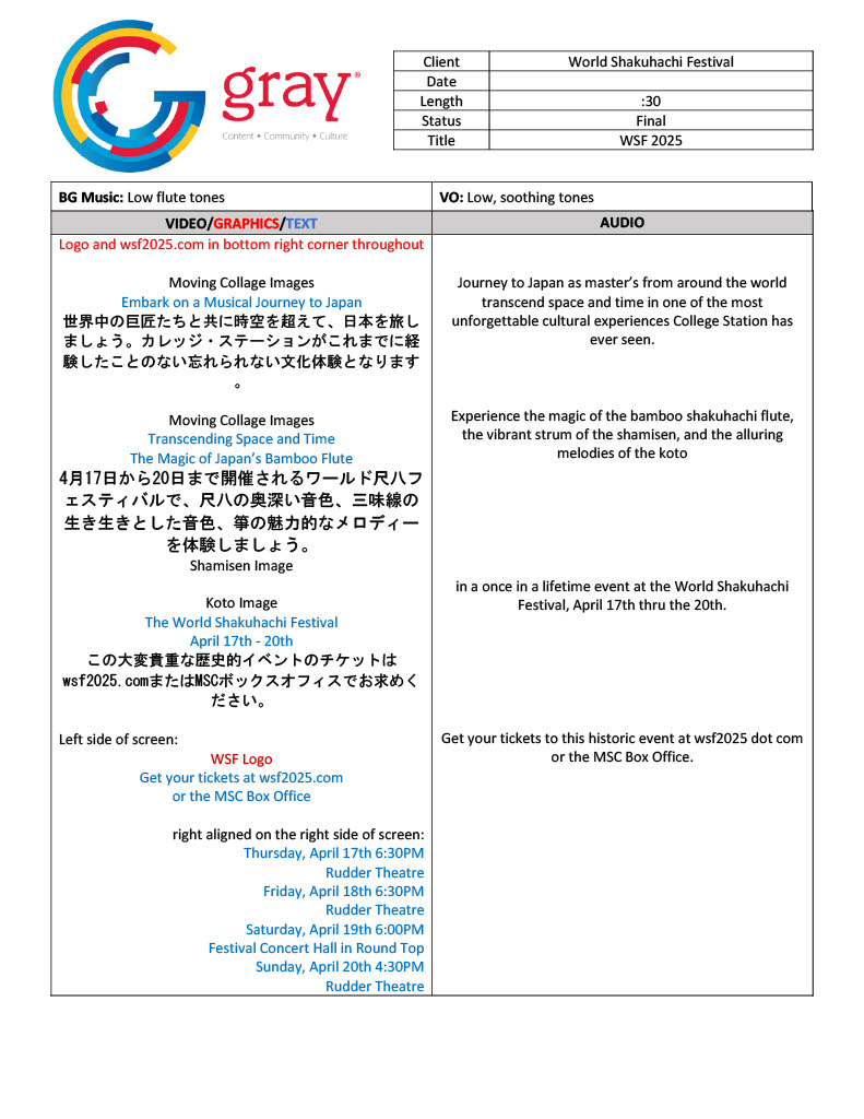 World Shakuhachi Festival Script
